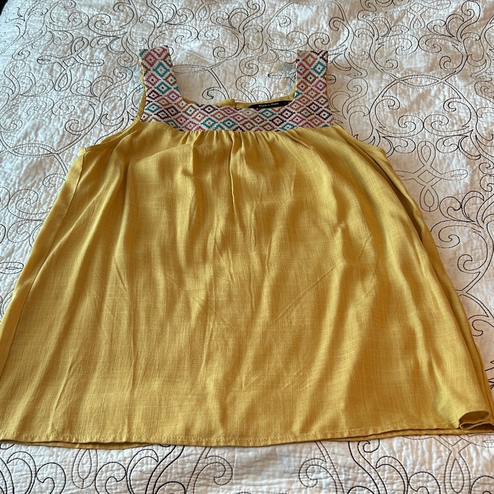 Doe & Rae Yellow Tank Top with Patterned Straps